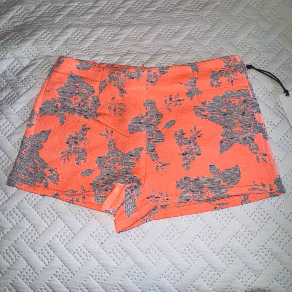 Floral Orange and Gray Women Shorts